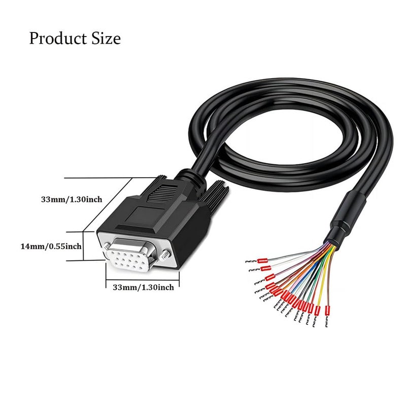 Willwewon 10Ft 24AWG VGA Female RS232 15Pin Serial Extension Cable, HDB15 3 Row 15-Pin Gold Plated Connector with Bare Wire End Cable - Image 2